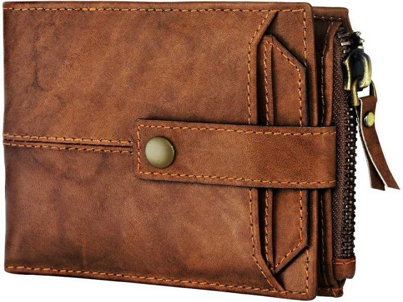 Men Brown Genuine Leather Wallet  (14 Card Slots)