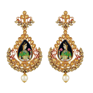 Padmaavat Styled Pear Shape LCT Stone Gold plated Dangle Earring 