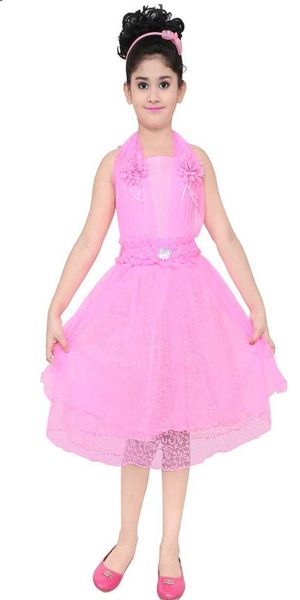 Girls Midi/Knee Length Party Dress  (Pink, Sleeveless)
