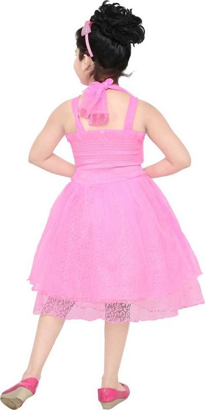 Girls Midi/Knee Length Party Dress  (Pink, Sleeveless)