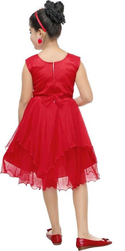 Girls Midi/Knee Length Party Dress  (Red, Sleeveless)