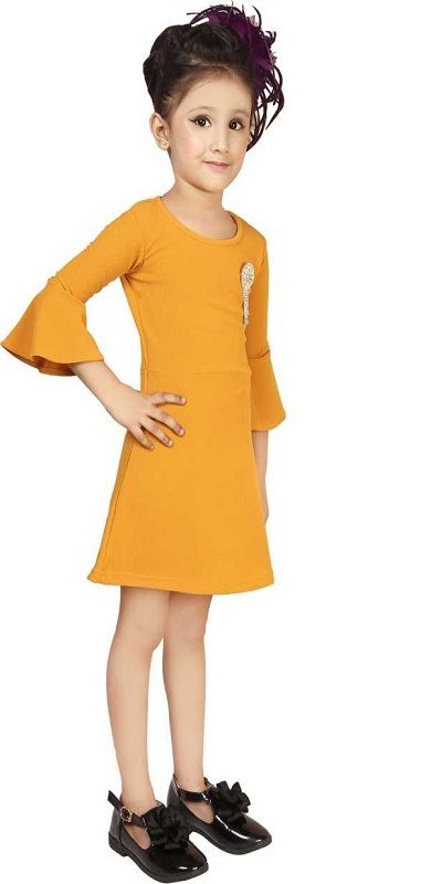 Girls Mini/Short Party Dress  (Yellow, Fashion Sleeve)