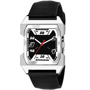 New Fancy Black Square Dial Rubber Strap Analog Watch - For Men