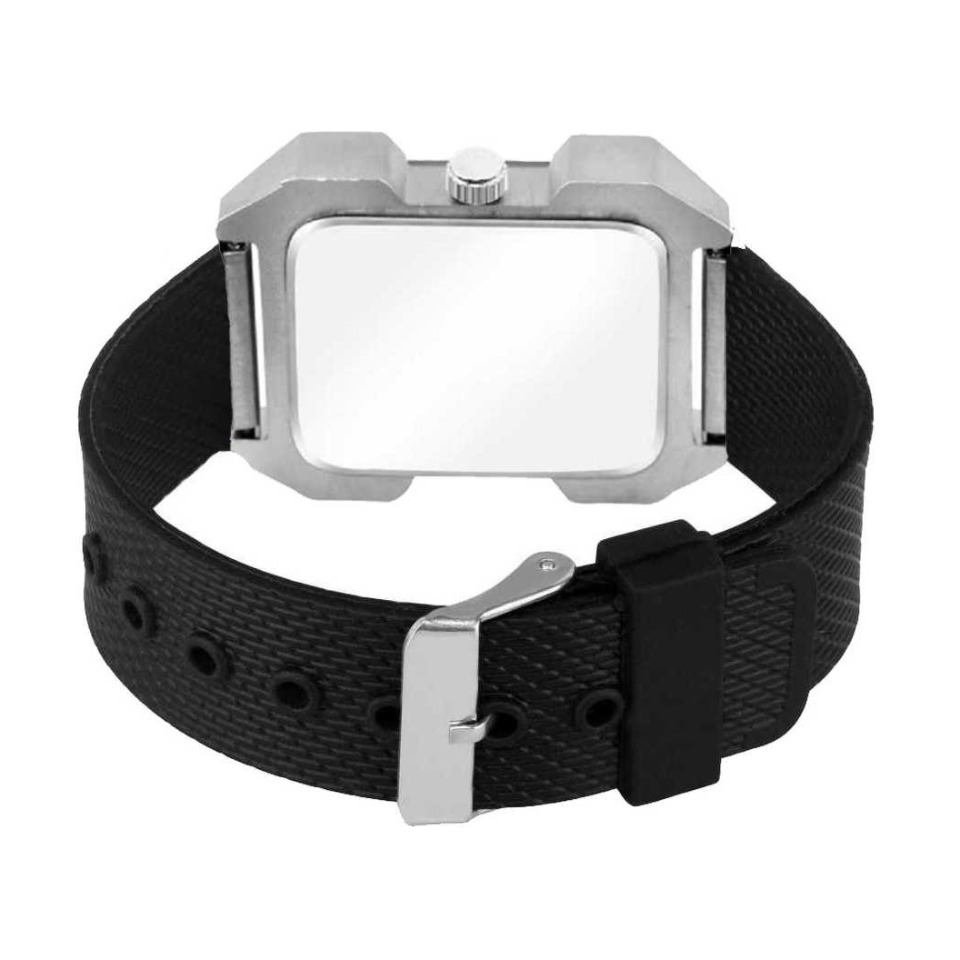New Fancy Black Square Dial Rubber Strap Analog Watch - For Men